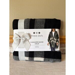 Three Dots Cashmere Blend Wrap Shawl One Size Black White Plaid